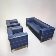 Poltrona Frau set / dark blue leather / Talus / sofa - chairs - / 3 seater / 2 x lounge chair