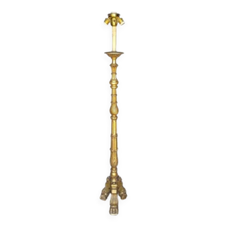 Golden carved wood floor lamp from the 1940s