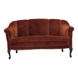 1950s, Danish 2-seater sofa, furniture velour, oak wood legs.