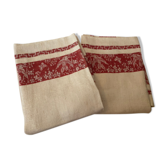 Linen towels drawing red burgundy very good condition