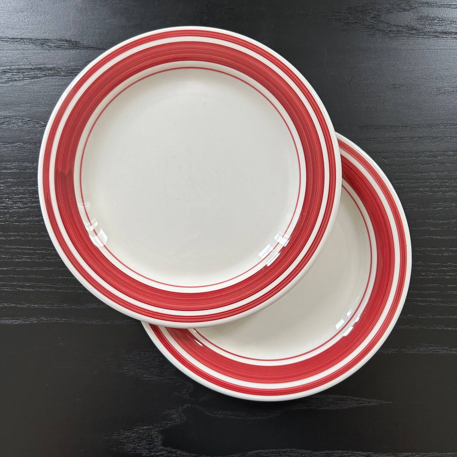 Pair of red striped plates