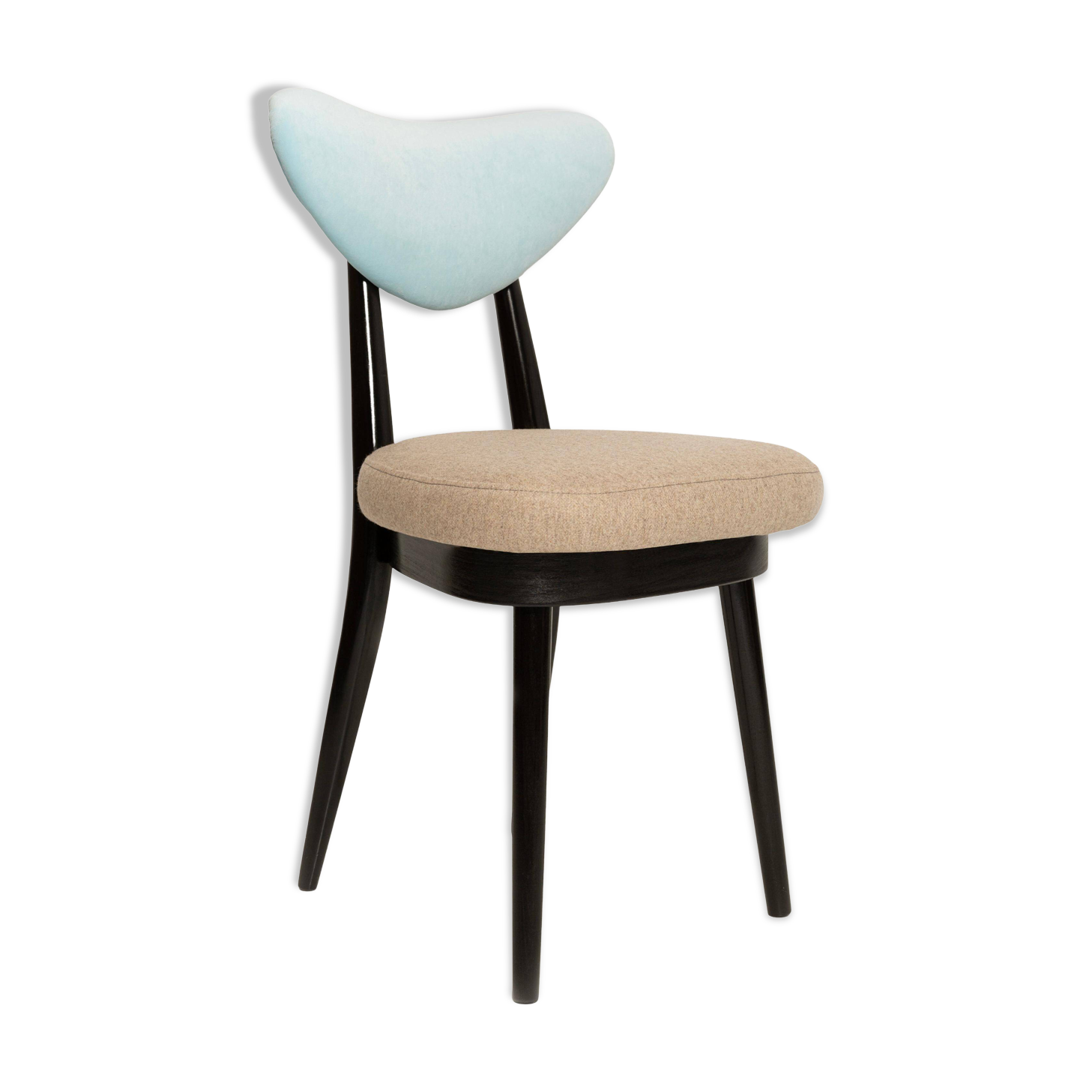 Mid-century heart-shaped chair in mixed beige and blue wool, Europe, 1960s.