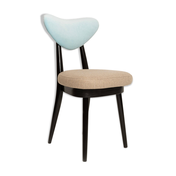 Chaise cœur en laine beige et bleue mélangée du milieu du siècle, Europe, années 1960