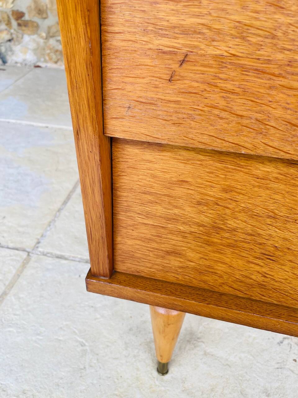 Large vintage chest of drawers with 4 drawers and oak storage, circa 1960s.