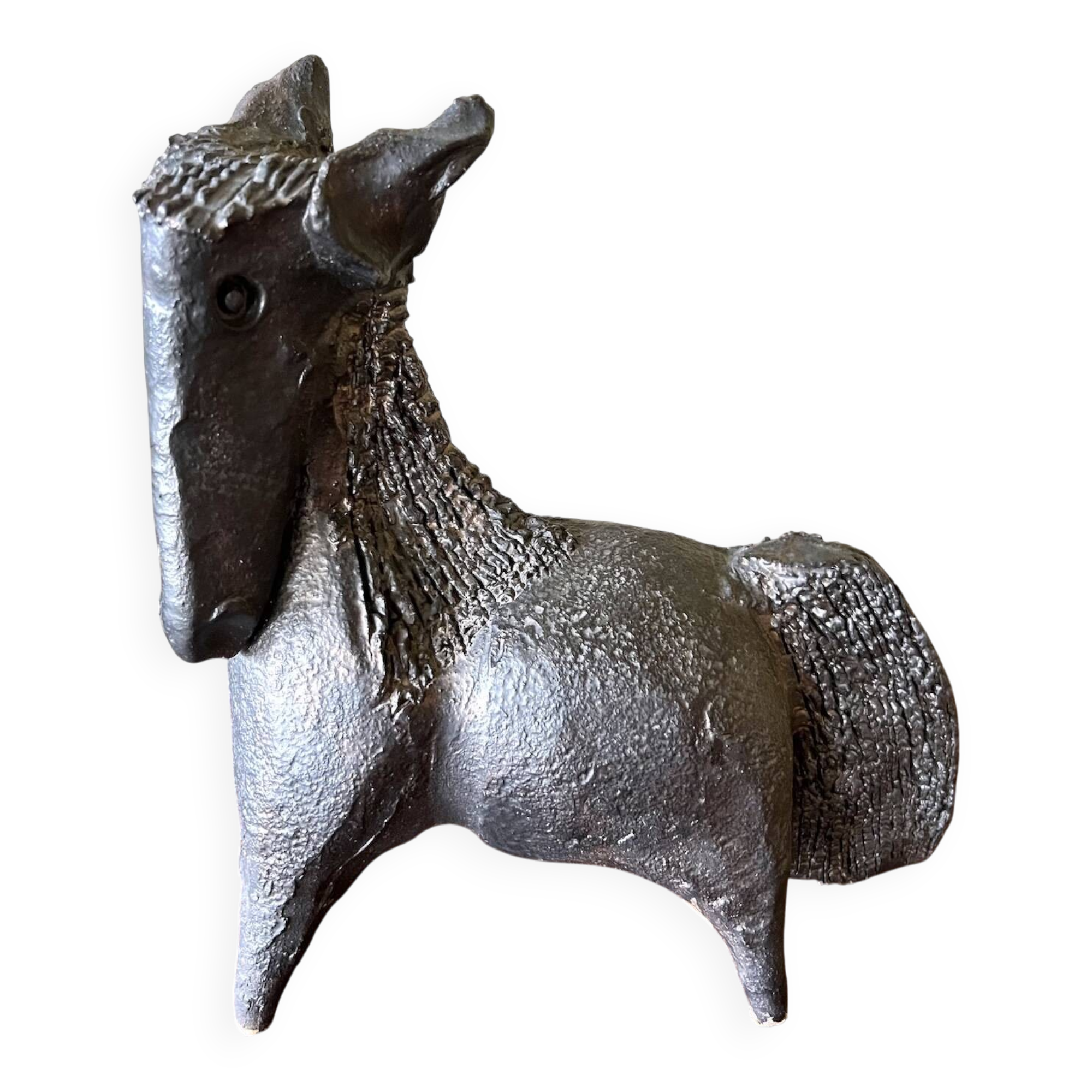 Black glazed ceramic sculpture signed Pouchain – Circa 1960