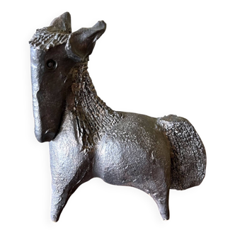 Black glazed ceramic sculpture signed Pouchain – Circa 1960