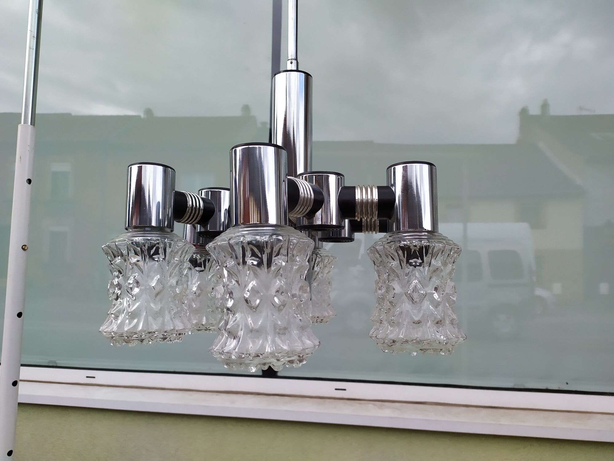 Vintage ceiling lamp in chrome plated and glass cut from targetti 1970 - 6 lamps