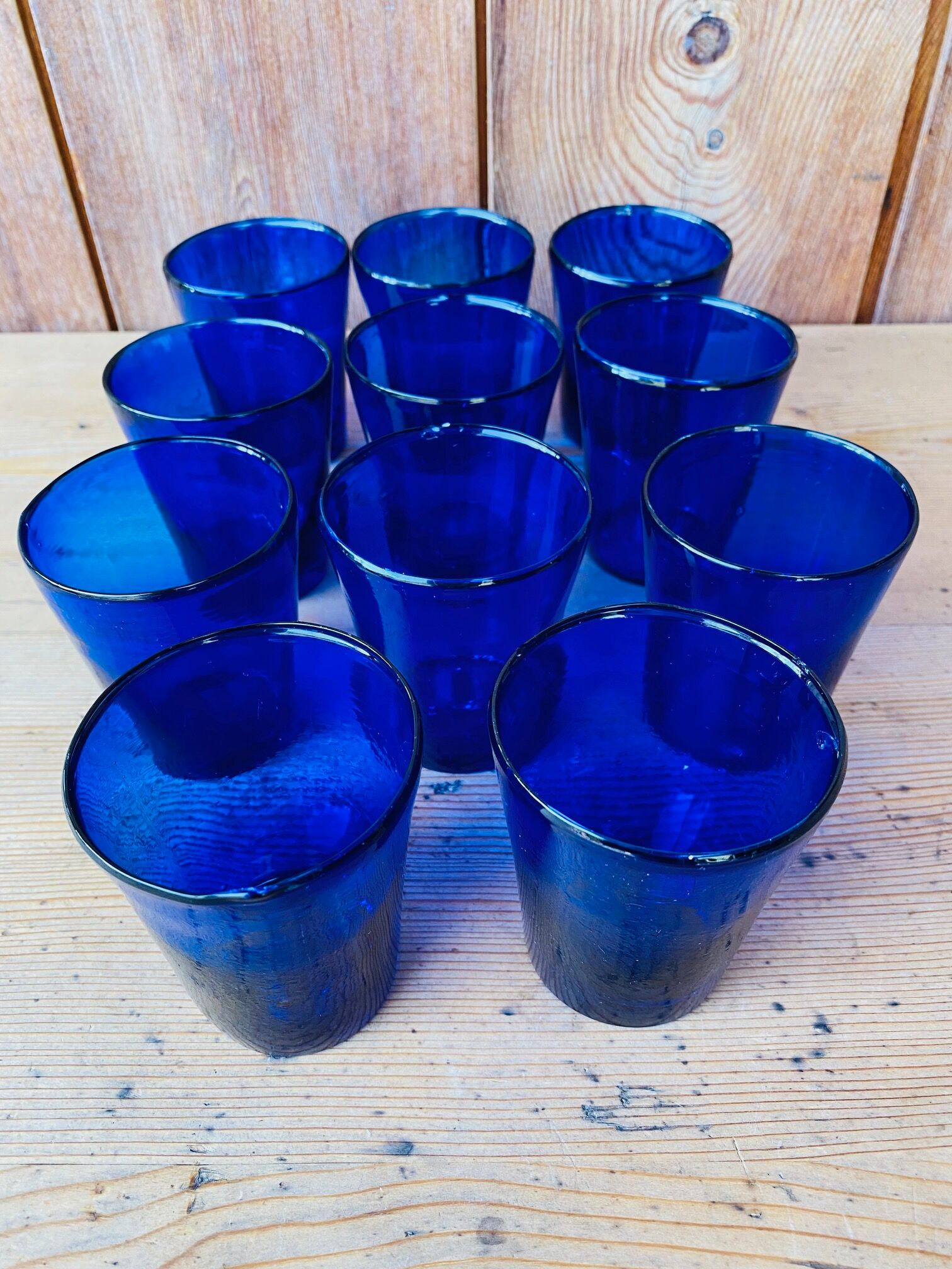 Set of 11 blue vintage glasses