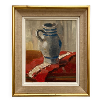 Painting old oil painting on cardboard still life 40s-50s