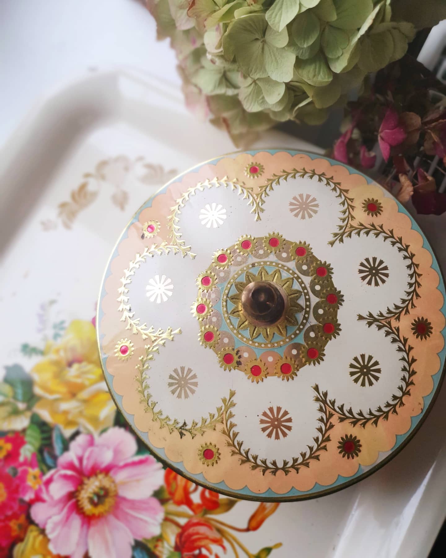 Decorated antique metal box