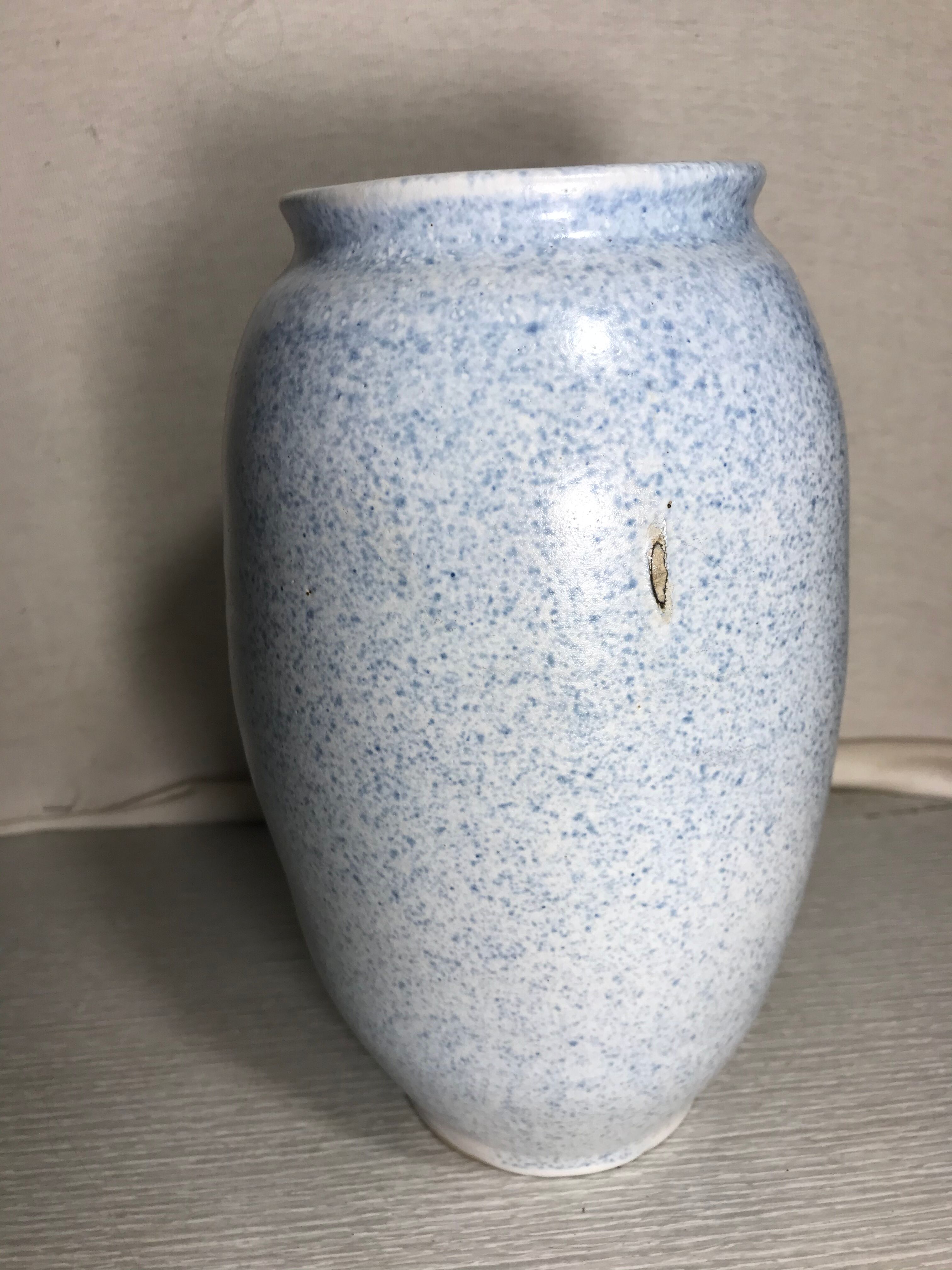 Old ceramic vase signed jb blue - white vintage marble style
