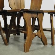 Chaises de salle à manger en chêne vintage brutaliste faites à la main, années 1930