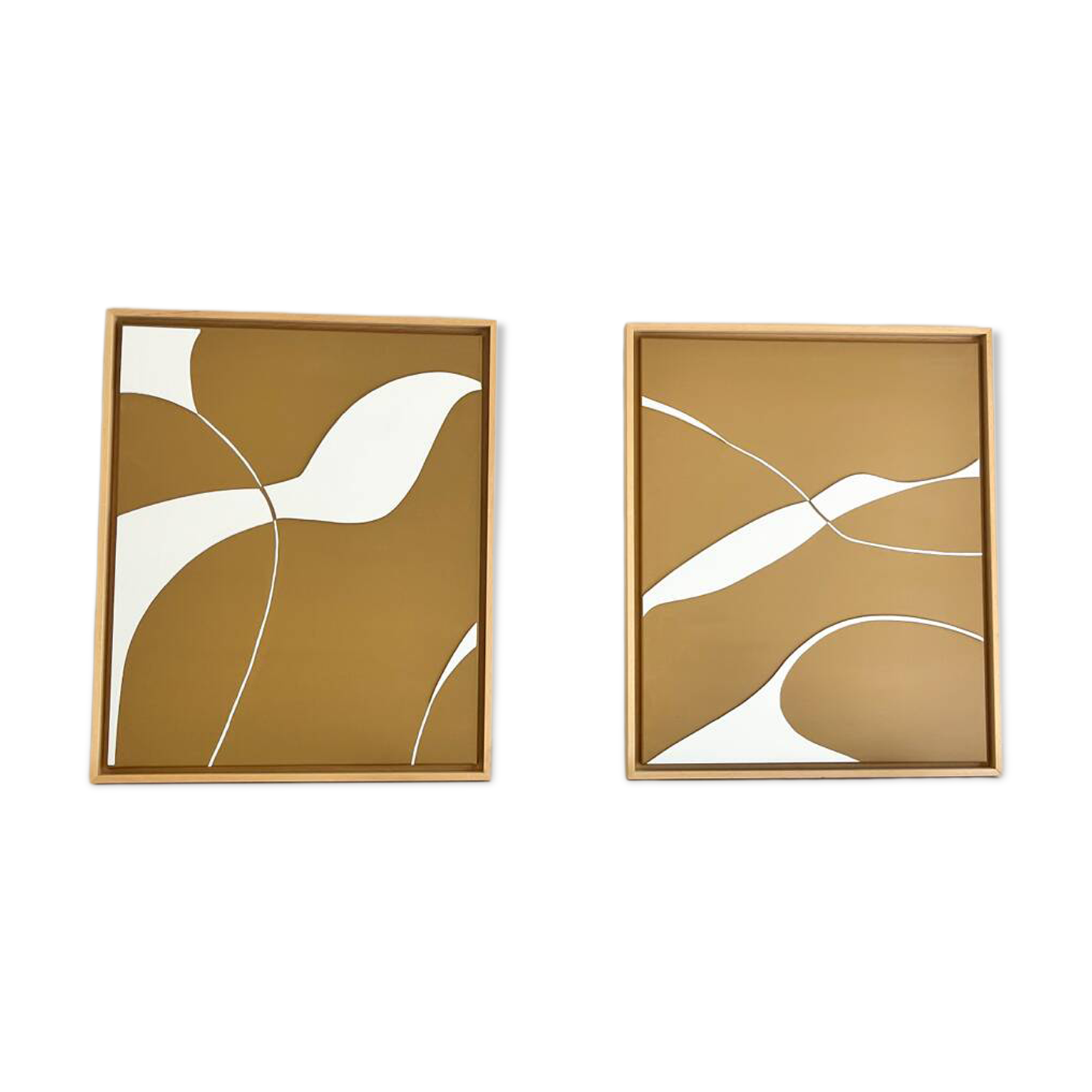 Diptych relief panels with a brown camel and cream background.