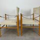 Pair of safari armchairs canvas and leather stretched