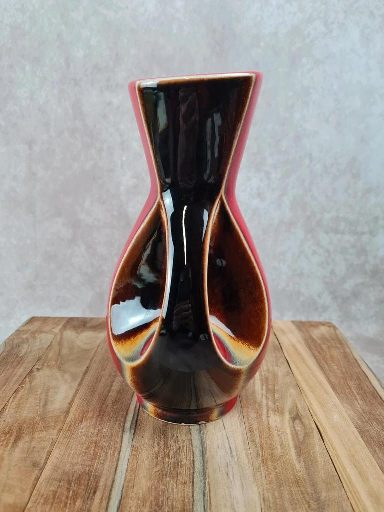 Large vintage vase Verceram France no. 6385 – red, brown and black