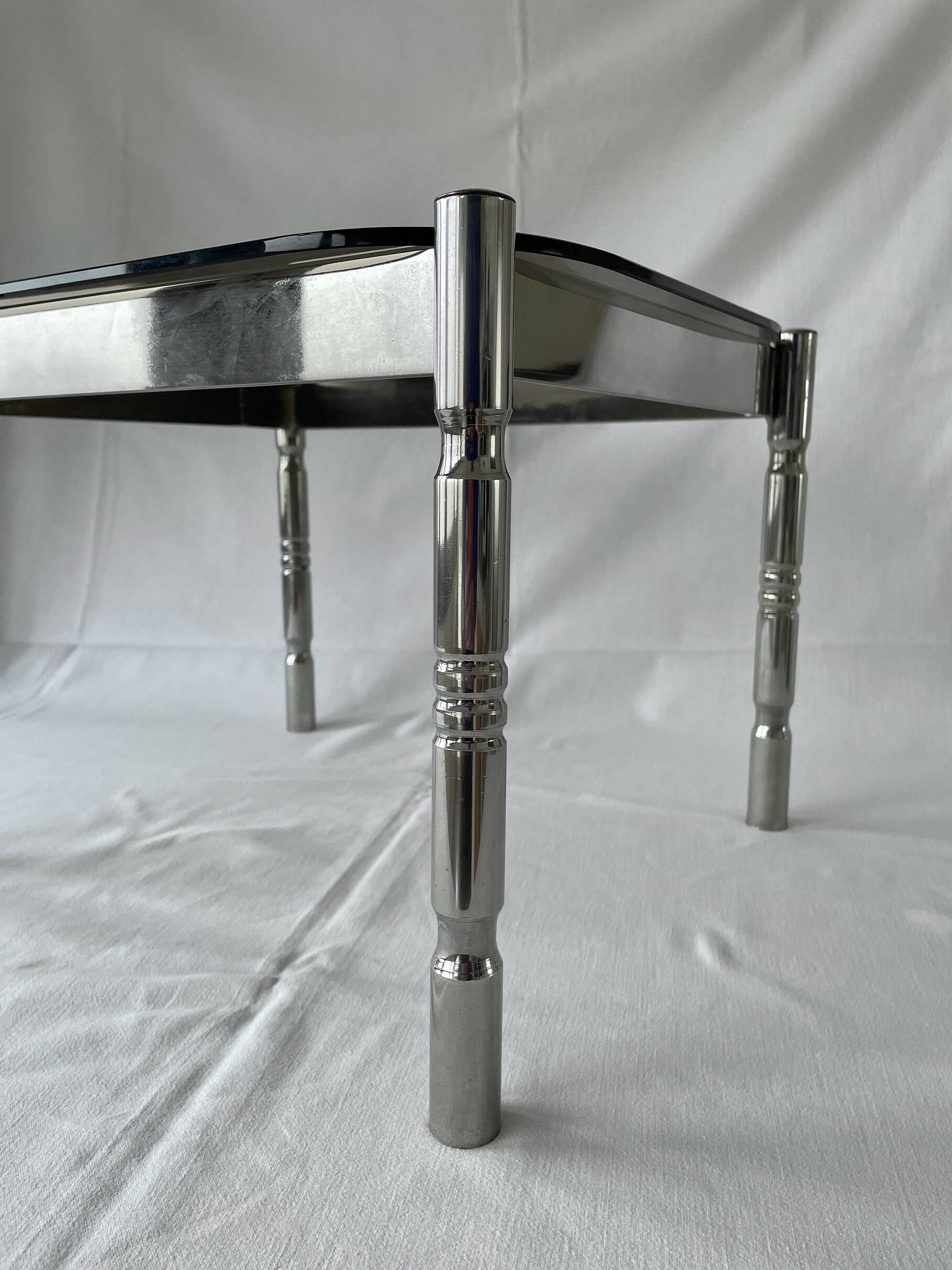 Vintage coffee table in chrome metal and smoked glass