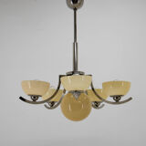 Art Deco 6-flamming Nickel-plated Chandelier, 1930s, Restored