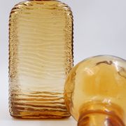 Vintage Italian MCM Empoli Wavy Amber Glass Decanter with Round Ball Stopper