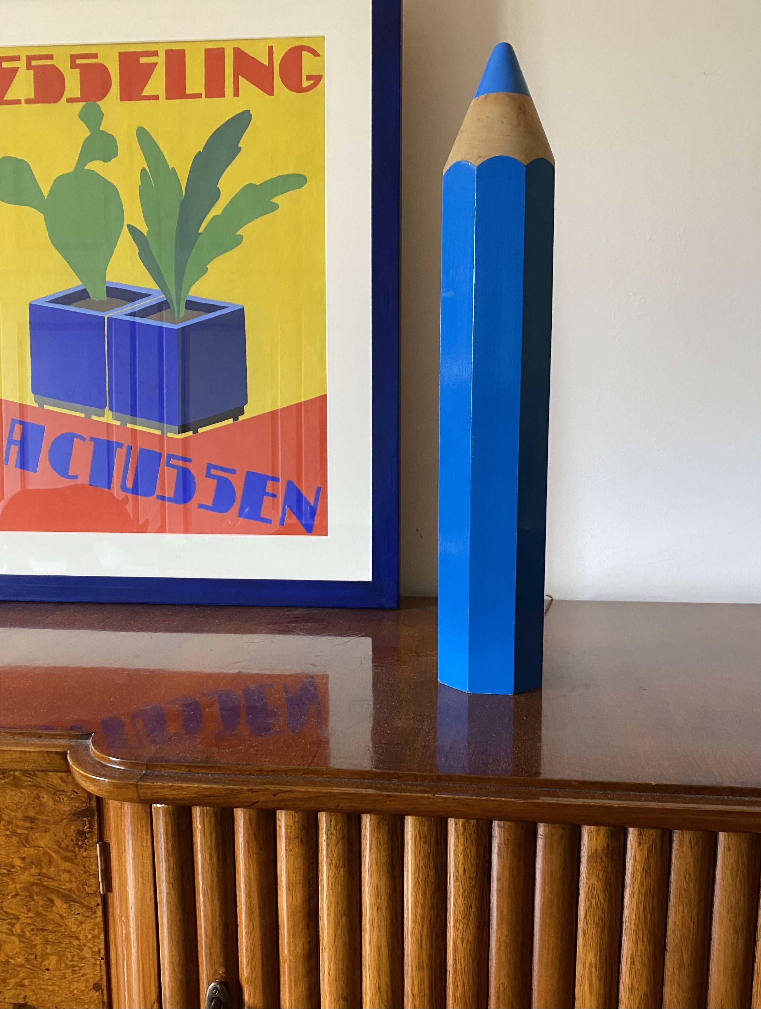 Michel Aroutcheff, postmodern blue Pencil table lamp, Ed. Vilac France 1980