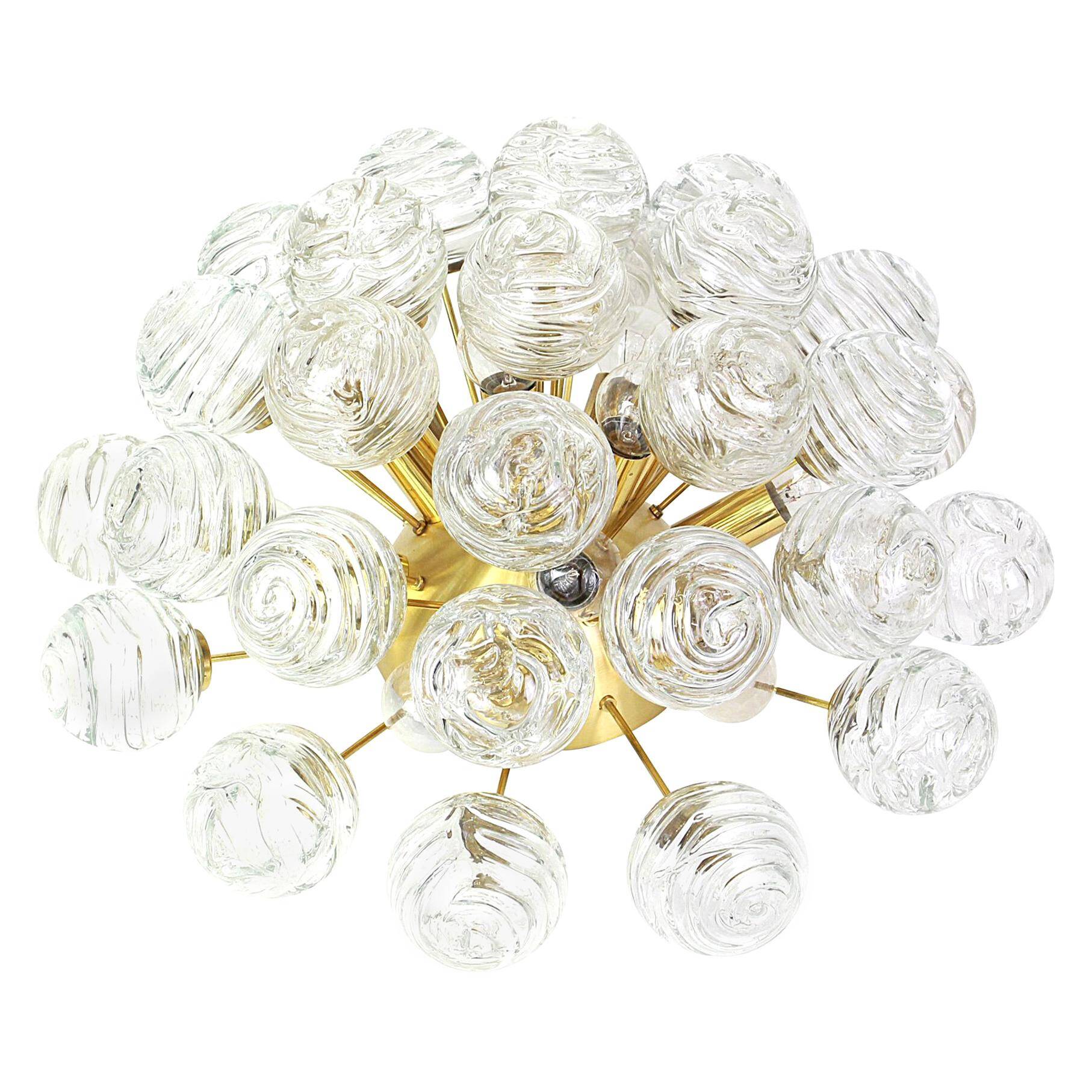 Superb Sputnik ceiling light with snowball glass by Doria, Germany, 1970s.