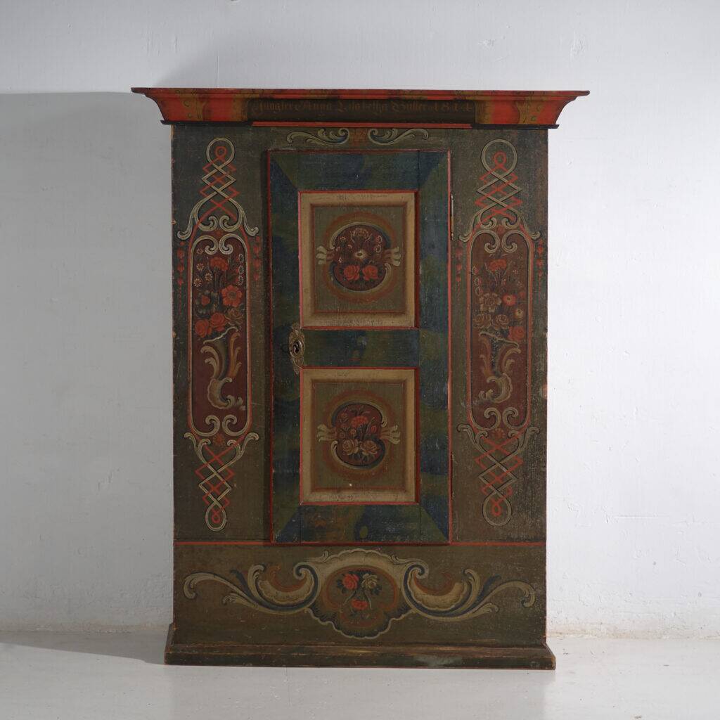 Painted folk art wardrobe, Central Europe, dated 1814.