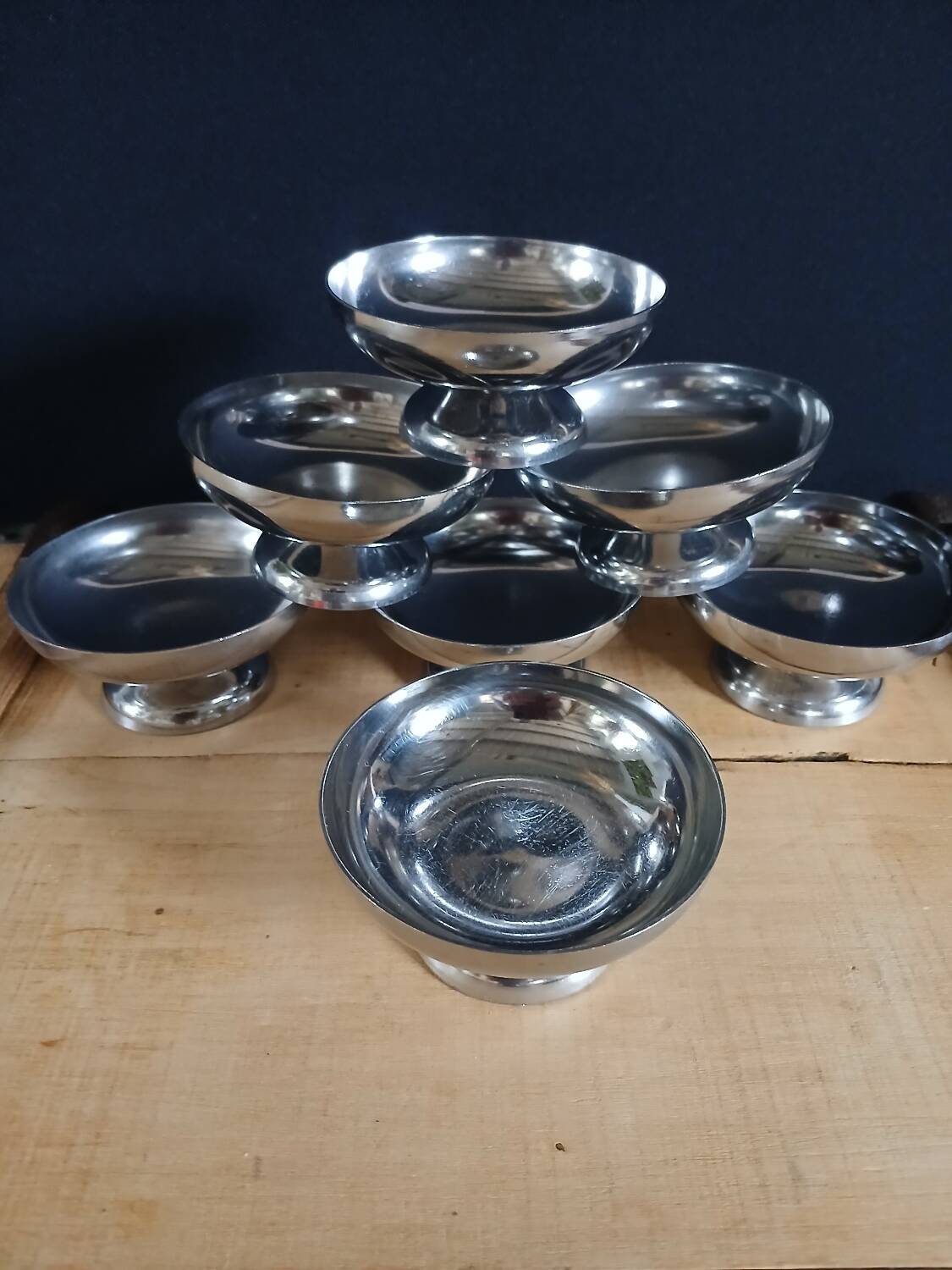 7 antique stainless steel ice cream cups