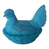 Bonbonnière poule opaline bleue