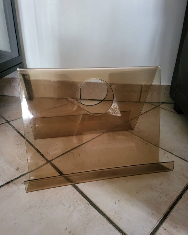 Porte revue en plexiglas fumé vintage porte journaux Année 70