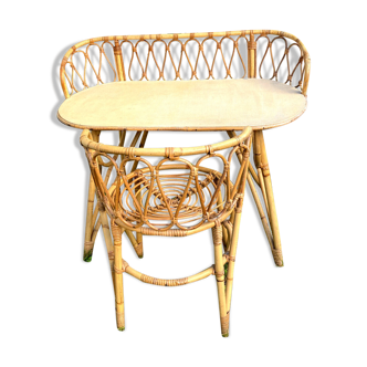 Wicker and bamboo desk and armchair set