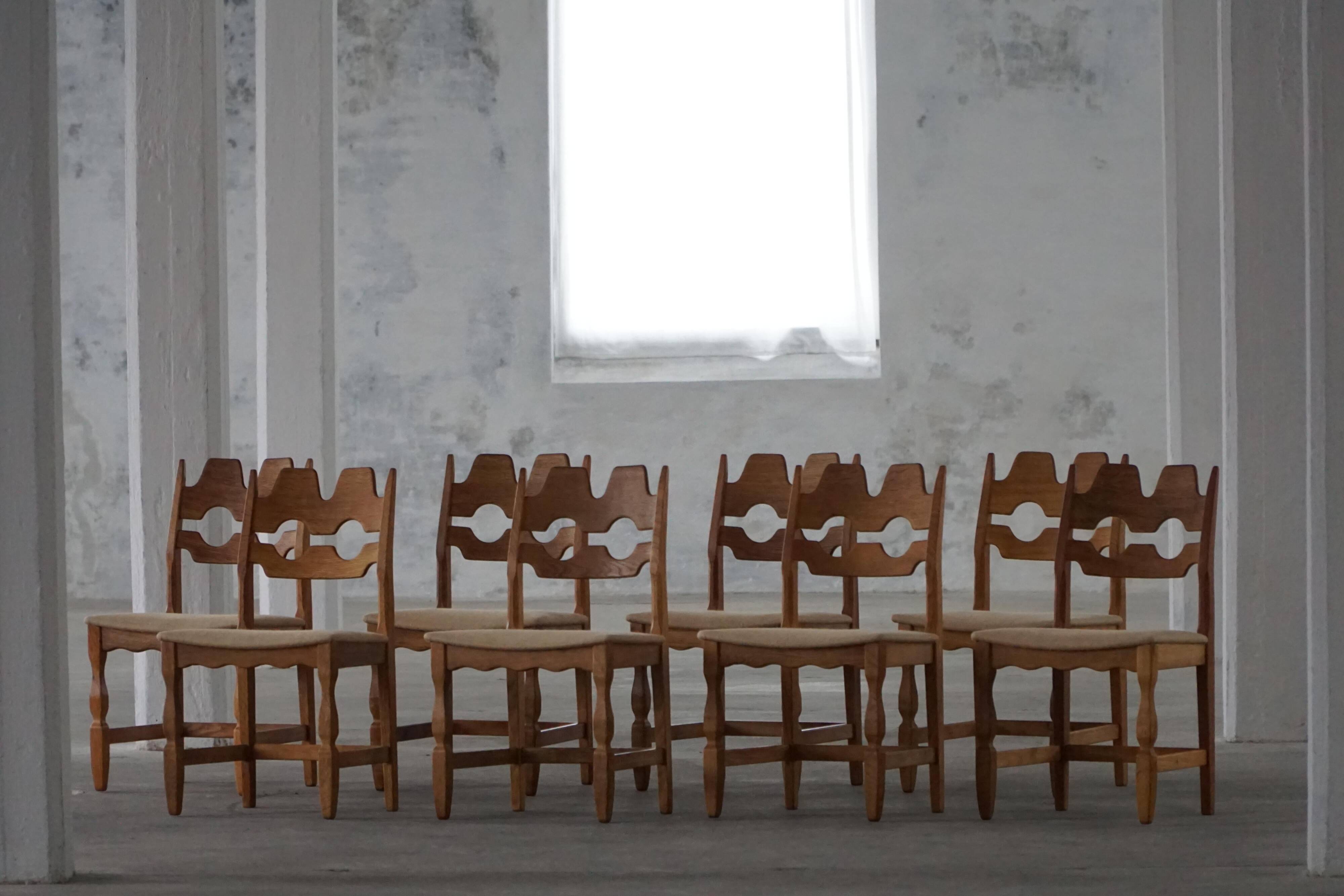 Set of 8 Razorblade chairs in oak and jute by Henning Kjærnulf, 1960s