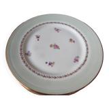 6 flat plates in PL Limoges porcelain 24 cm flower decoration with gold edging