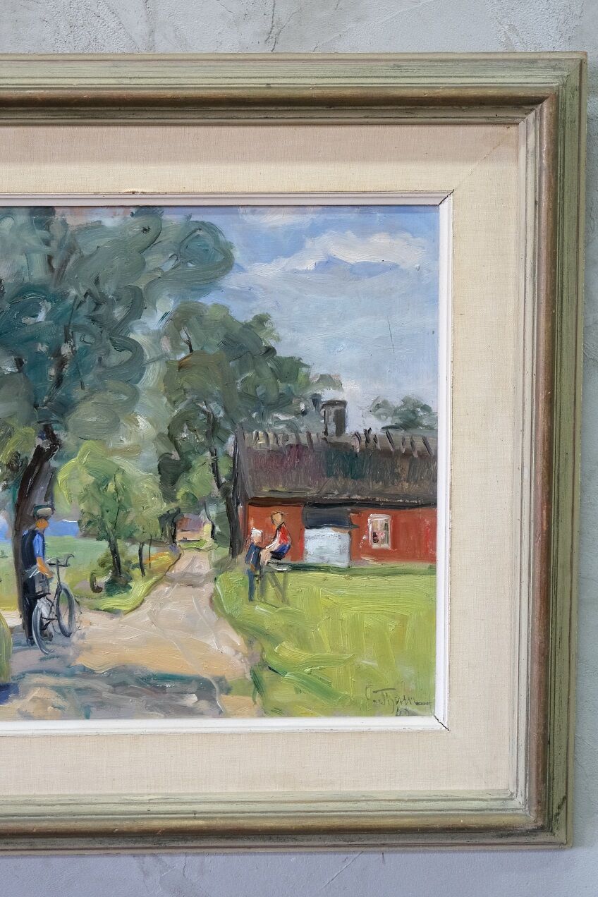 Carin Tham (1888-1967), Scandinavian Modern Landscape, 1942, Oil on Panel, Framed