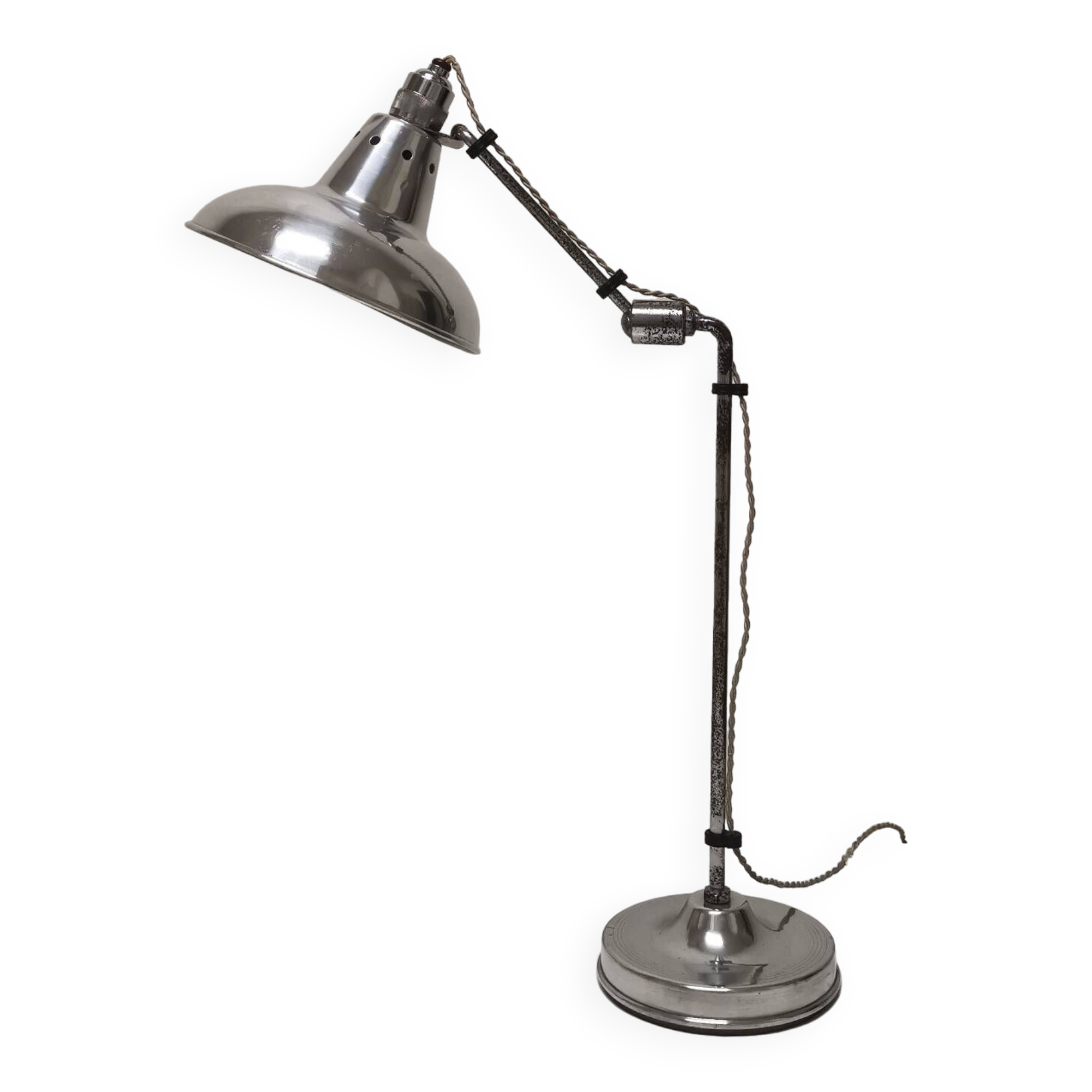 Articulated industrial lamp, nickel-plated, Houillon Nancy,