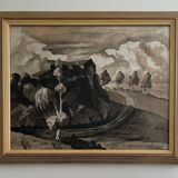 Watercolor on paper André-Charles Nauleau landscape with path 20th century