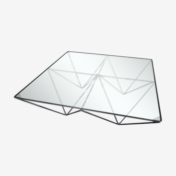 Table basse carré métal noir verre