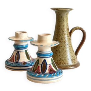 3 bougeoirs céramique artisanat vintage