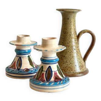 3 candlesticks ceramic crafts vintage
