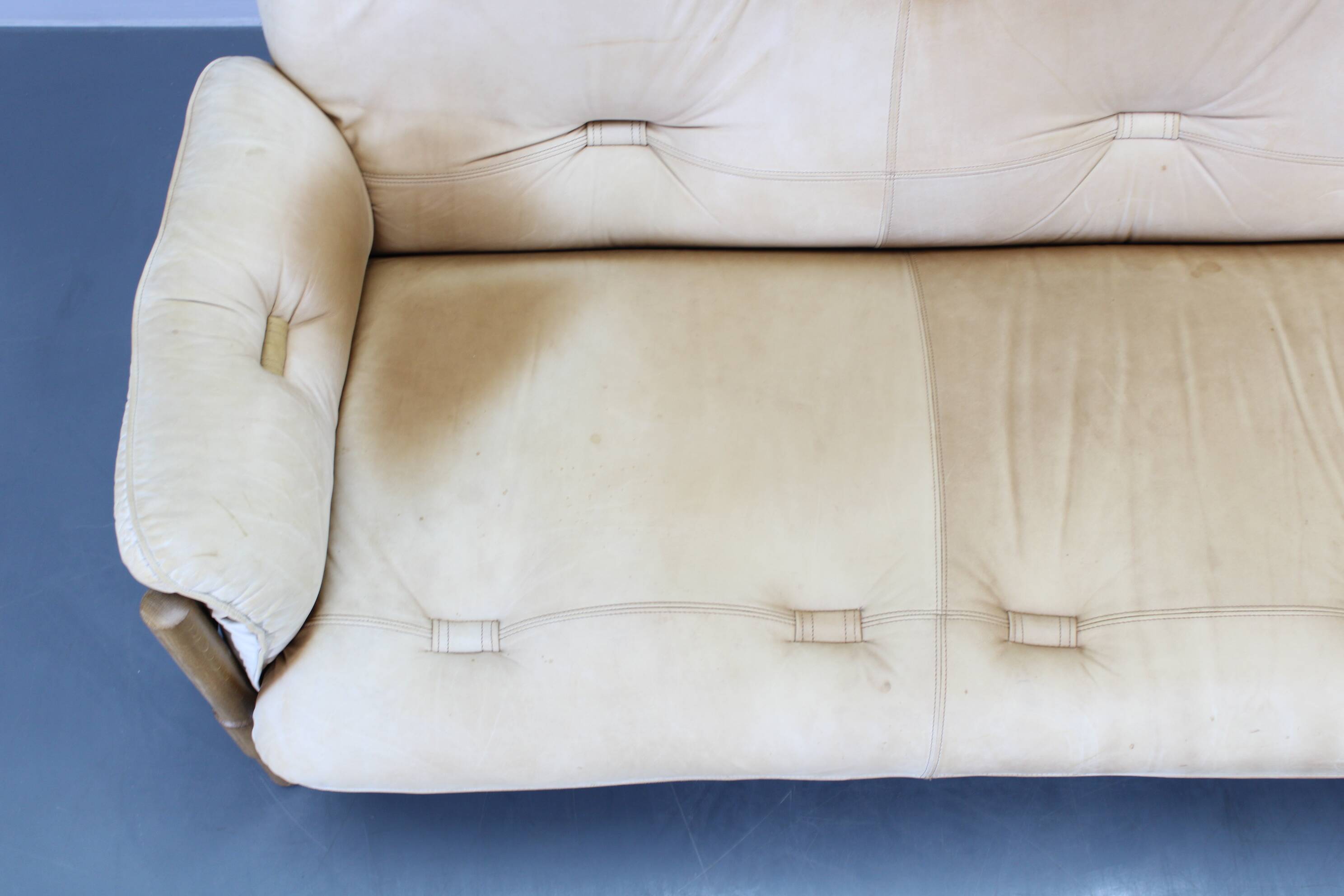 1960s Oak Scandinavian 3-Seater Sofa in Fine Leather Upholstery