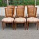 Set of 6 Louis XVI style chairs with caned backs and 70s jacquard fabric.