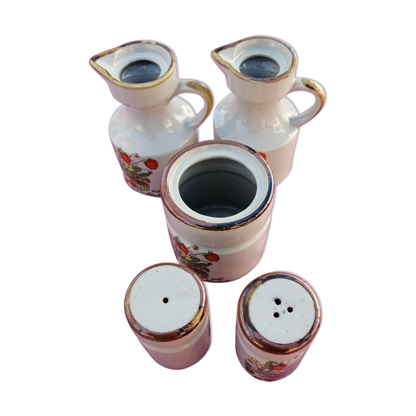 Set oil vinegar salt pepper mustard in ceramic