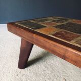 Brutalist Rustic Slate Tile & Oak Coffee Table, Belgium, 1960s