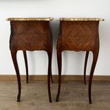 Set of 2 Louis XV marble marquetry bedside tables