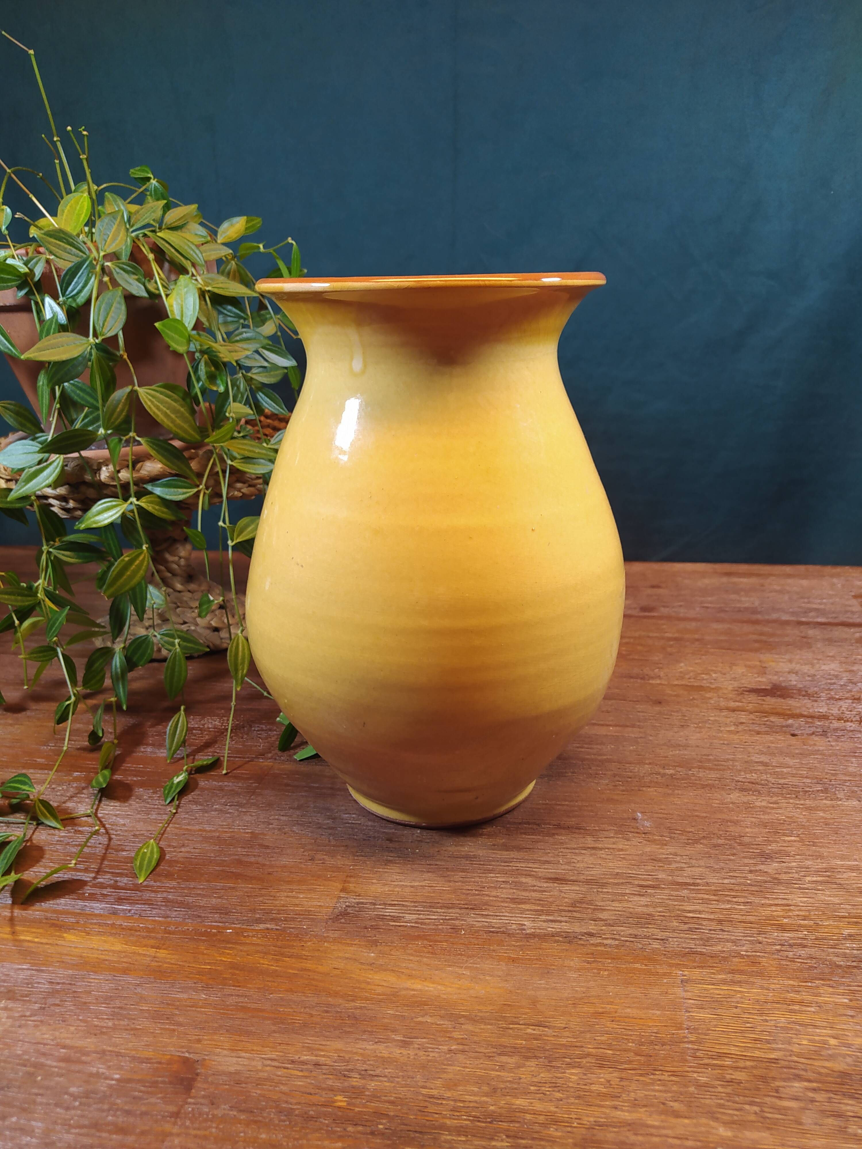 Vintage mustard yellow stoneware vase