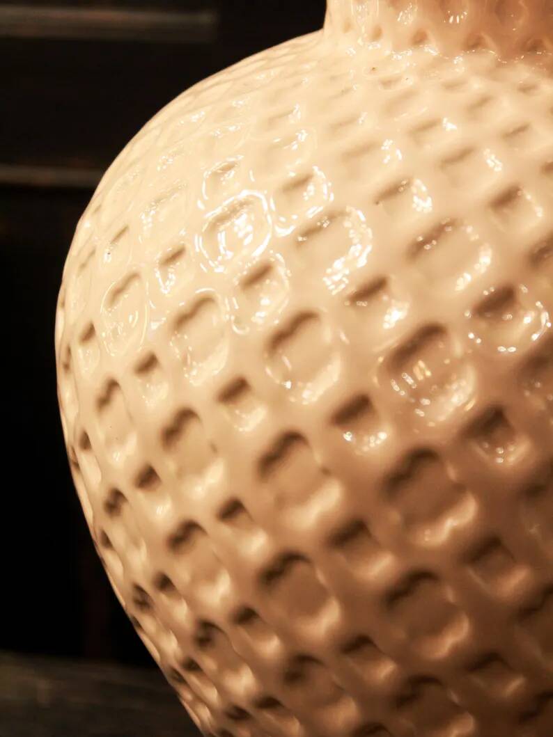 Pair of textured cream ceramic table lamps from Manises.