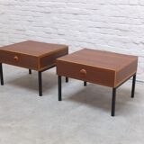 Modernist pair of bedside tables with drawers, 1960s