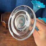 Pair of "tulip" soliflore vases in blue opaline glass – N period