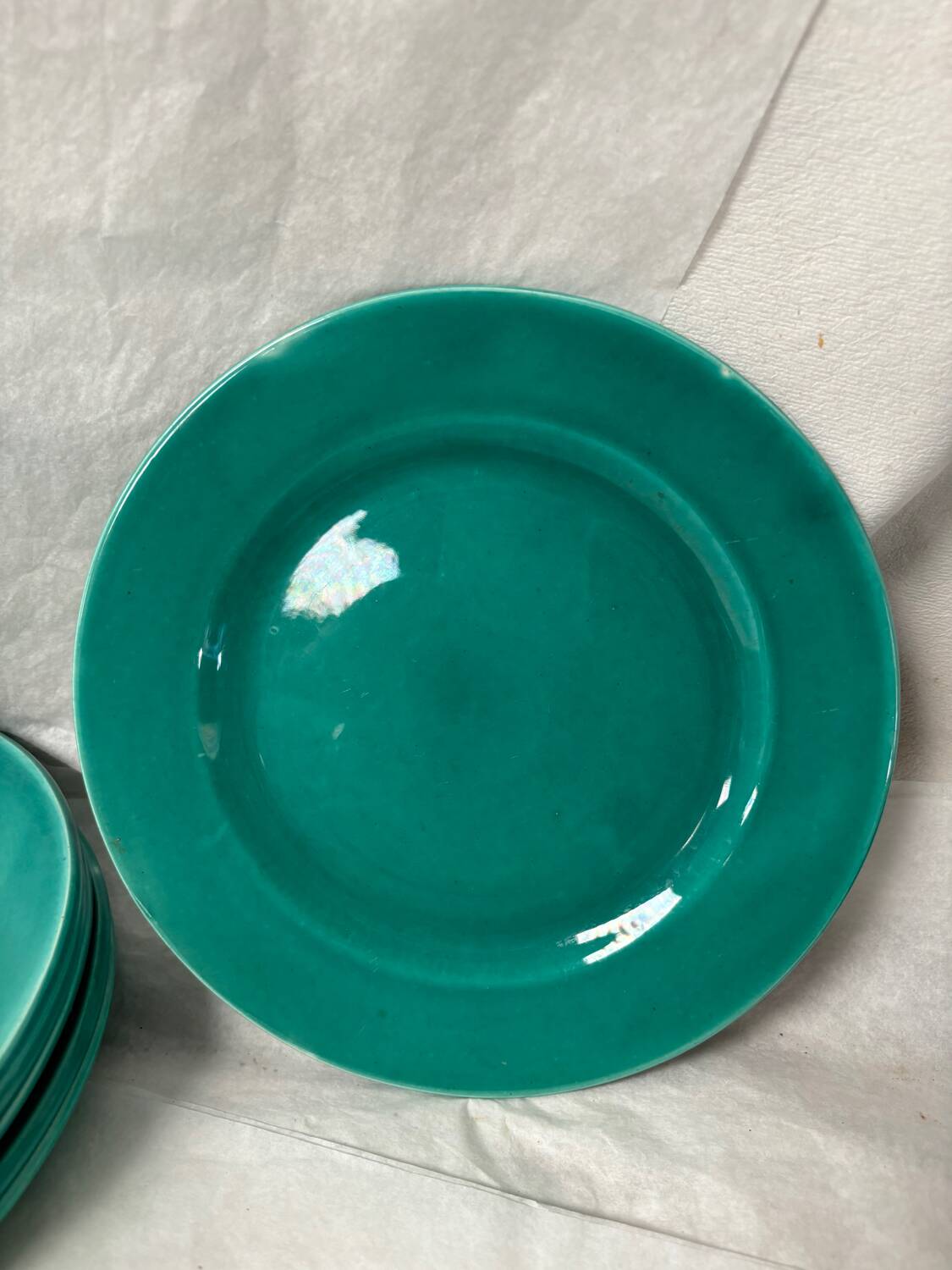 6 earthenware celadon dessert plates