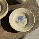 Set of 12 beige, pink, and blue deep plates from Digoin Sarreguemines, vintage.