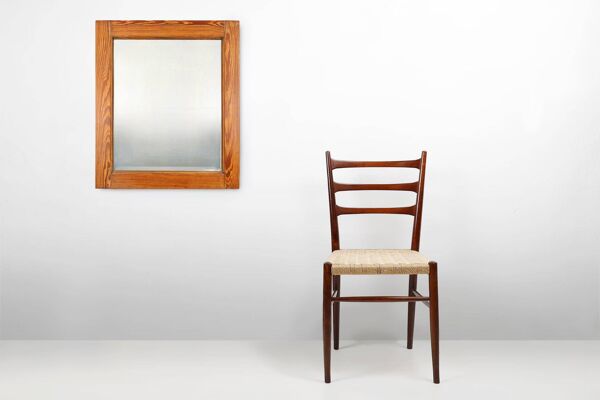 Miroir français avec cadre en bois de pin, années 1900