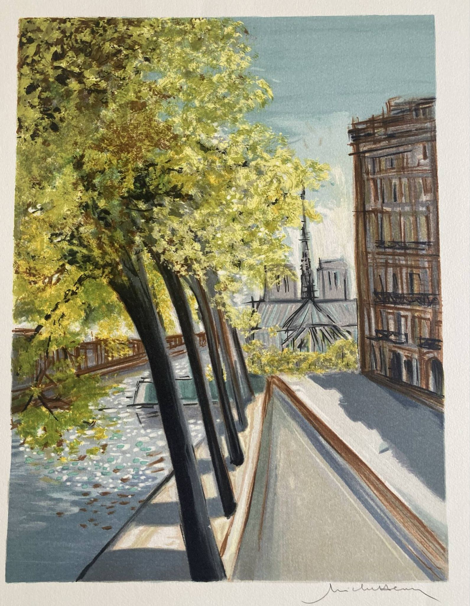 Lithograph signed by Michel Henry - The Île Saint Louis and Notre Dame